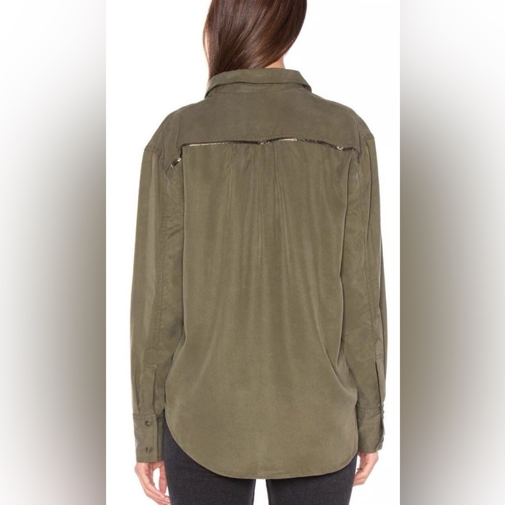 Free People Off Campus Metallic-Detail Button-Down Shirt in Moss - Size M - Picture 2 of 6